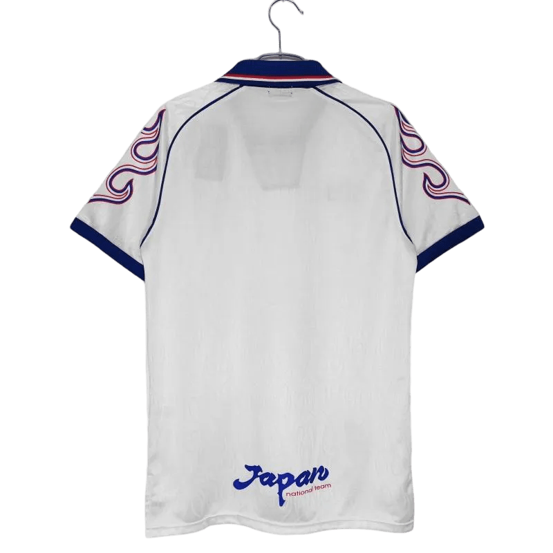 Japan White Jersey 1998 blue flame sleeve graphics Asics design France World Cup away detail