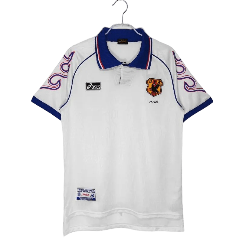 1998 Japan White Jersey Fan Edition white base blue flame sleeves France World Cup away front view