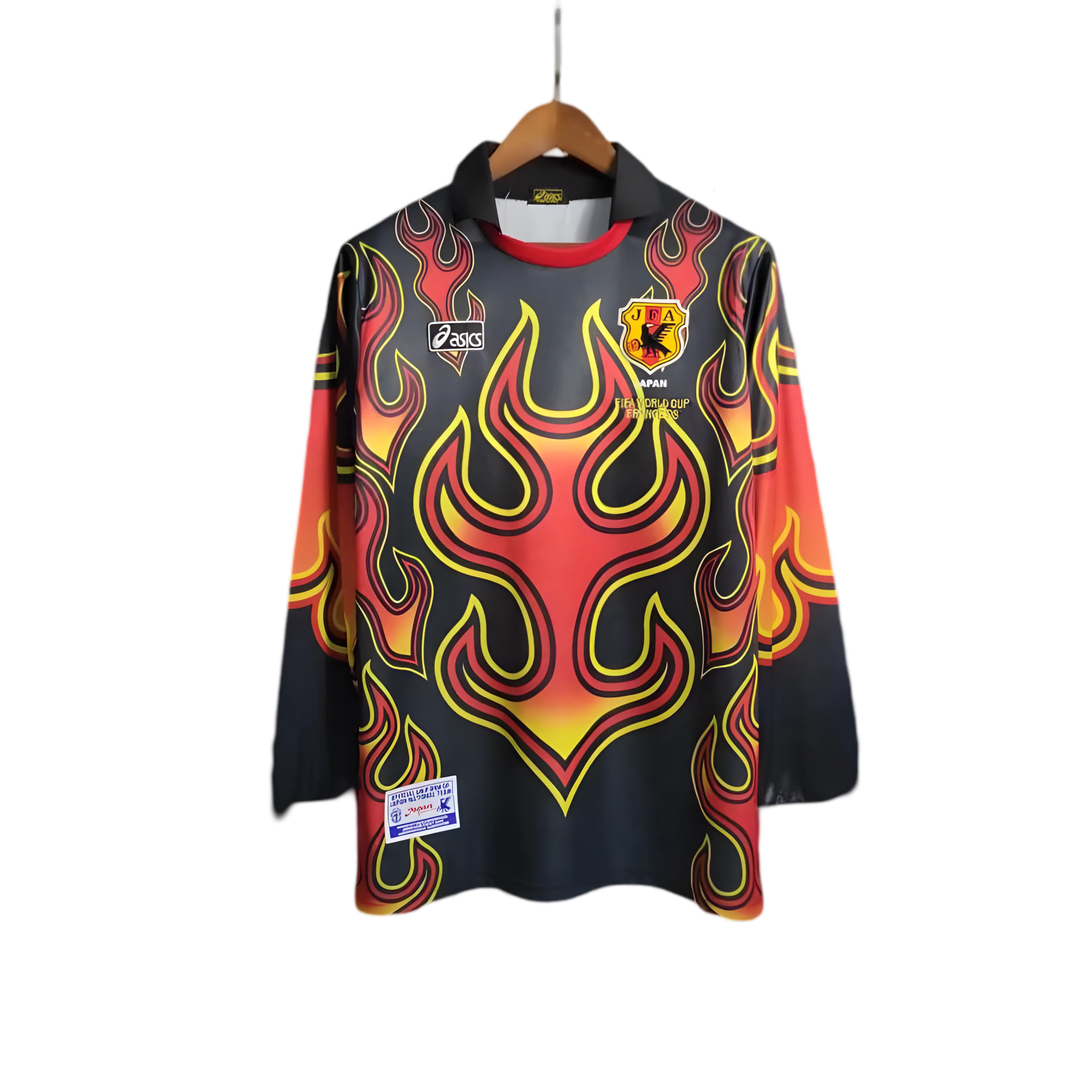 Japan retro home goalkeeper long sleeve jersey 1998 featuring iconic flame pattern design from World Cup France debut campaign