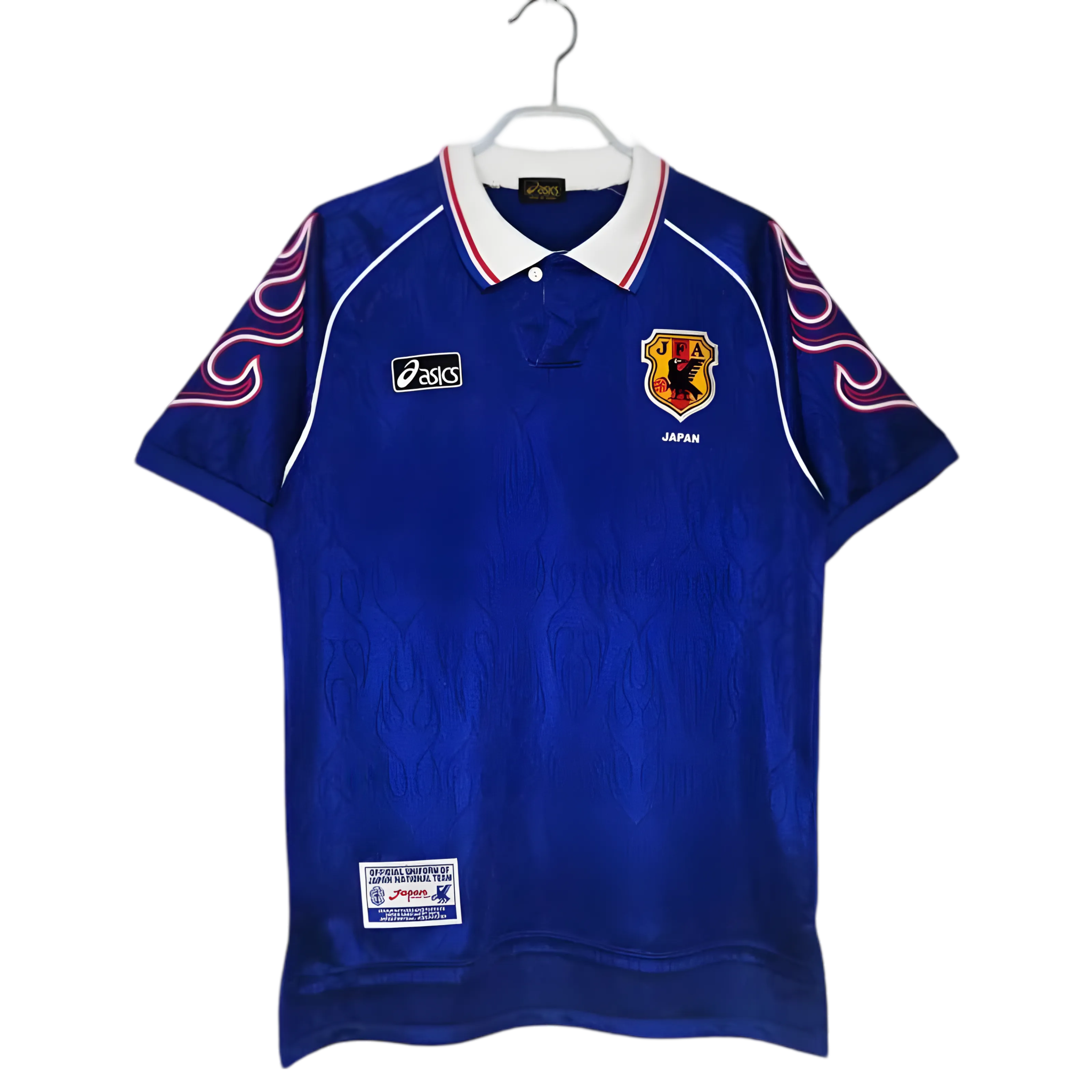 1998 Japan Home Blue Jersey Fan Edition royal blue white flame sleeves France World Cup front view