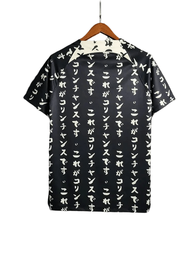 Corinthians japan jersey black version showing high contrast white Japanese typography against premium black base construction