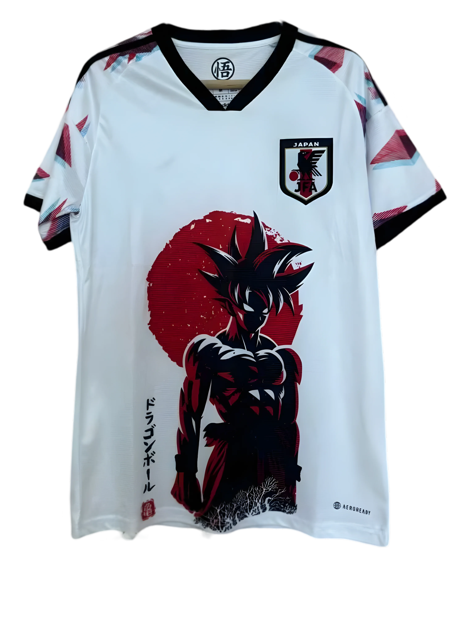Japan Goku White jersey with dramatic red circle backdrop and JFA logo by NipponKits Store