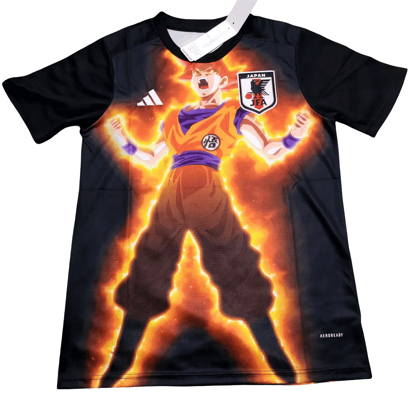 Japan Goku lightning jersey featuring orange electrical effects and storm energy across black fabric by NipponKits Store