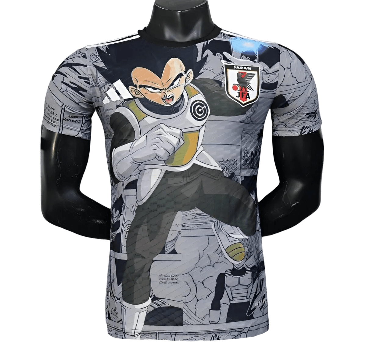 Dragon Ball Z Vegeta shirt featuring Saiyan Prince armor in white and grey with manga artwork by NipponKits Store