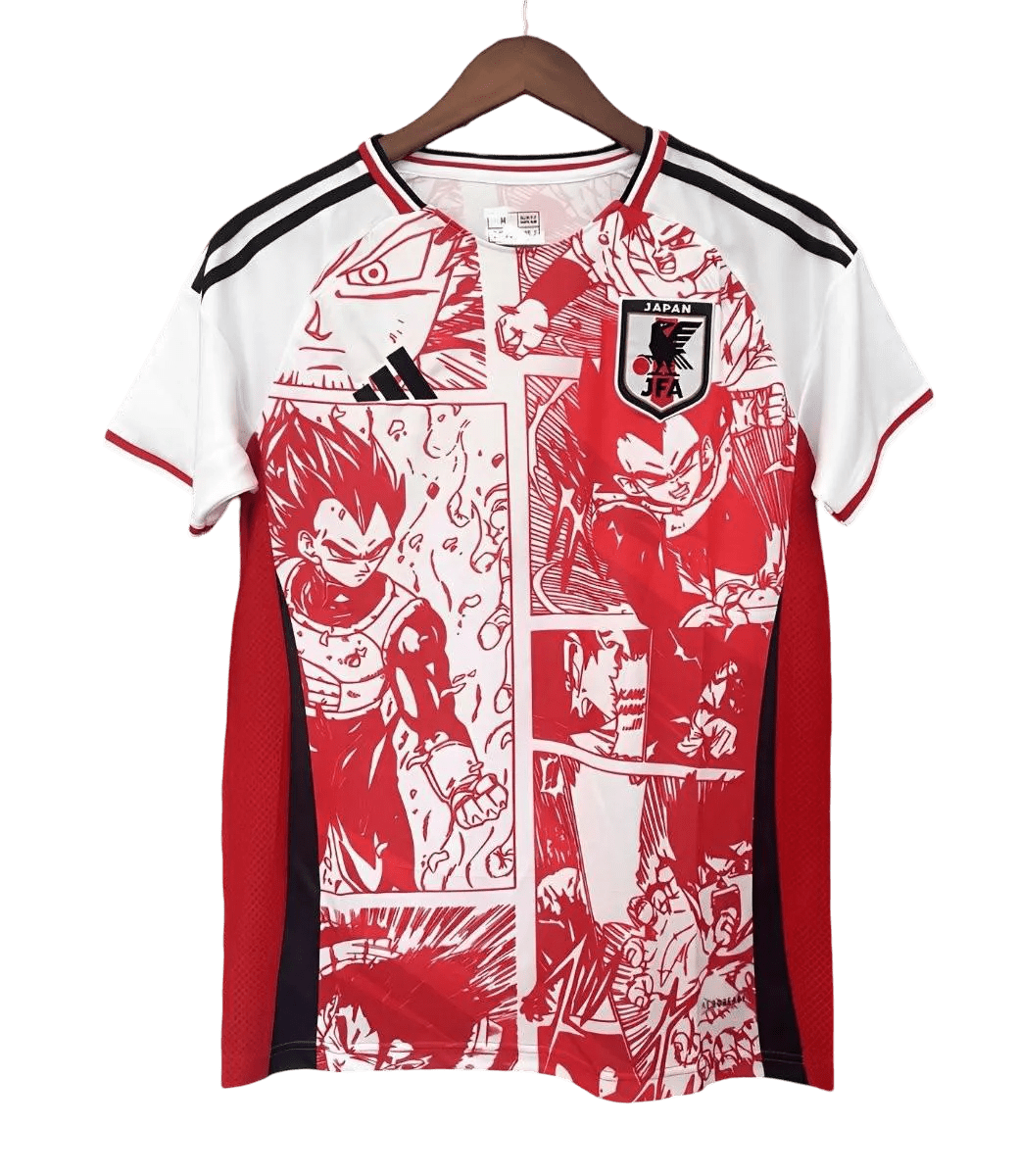 Dragon Ball manga jersey featuring red and white comic panels with crimson character illustrations by NipponKits Store