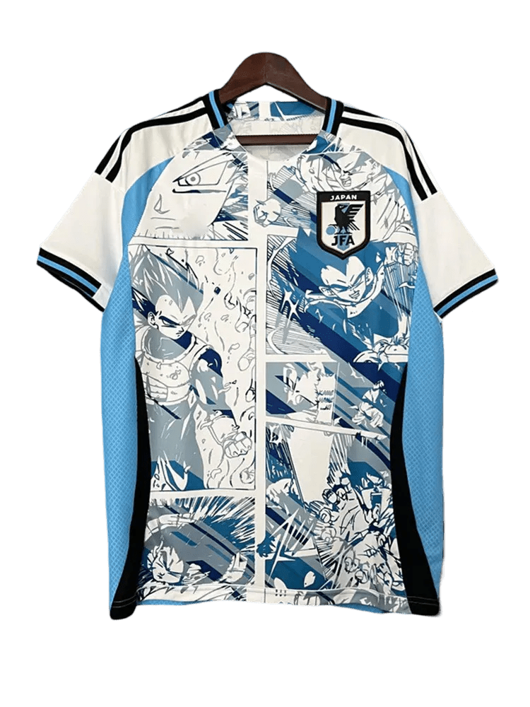Dragon Ball manga blue jersey featuring Vegeta comic panels – premium Japan soccer kit by NipponKits with authentic JFA badge