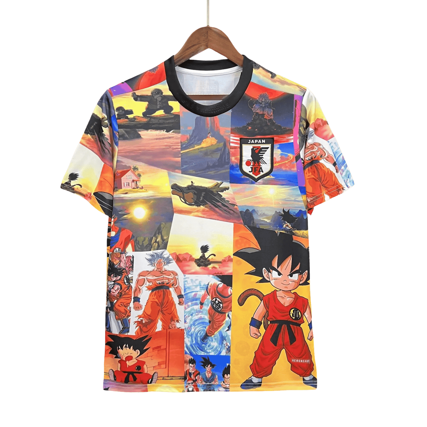 Goku special edition jersey featuring vibrant Dragon Ball collage with multiple character scenes by NipponKits Store