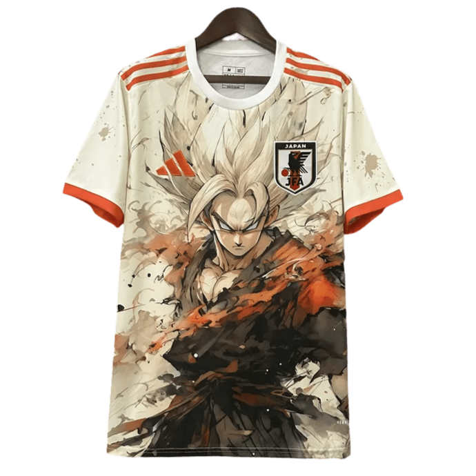 Japan Goku beige jersey with artistic Super Saiyan design and JFA logo by NipponKits Store
