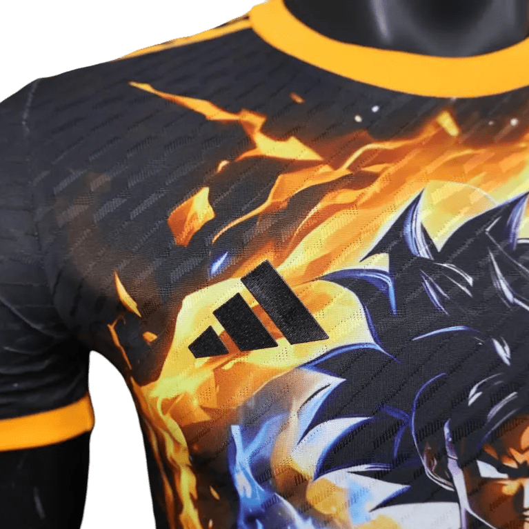 Goku Aura jersey featuring silver hair Ultra Instinct form surrounded by dynamic energy effects