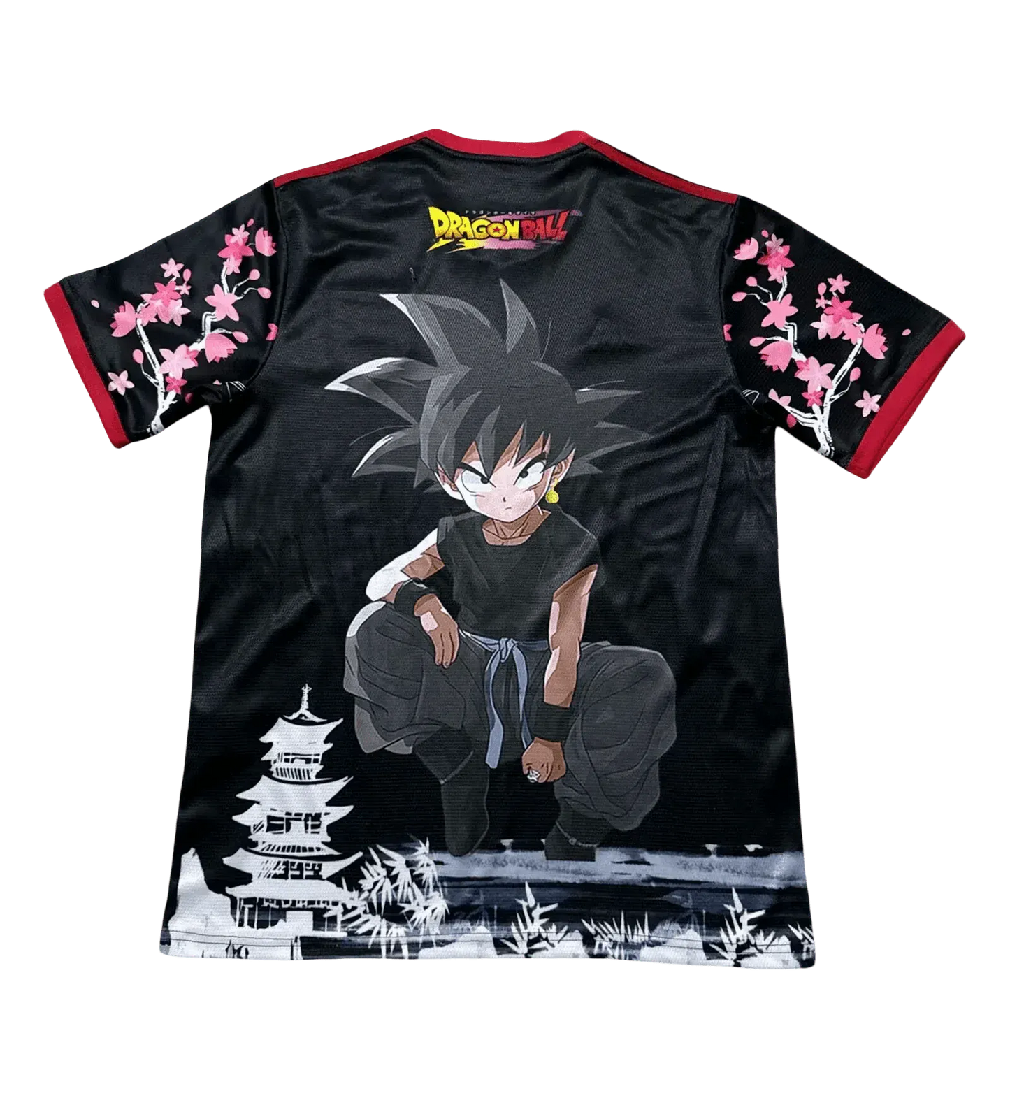 Japan JFA crest and cherry blossom pattern on Goku Black jersey