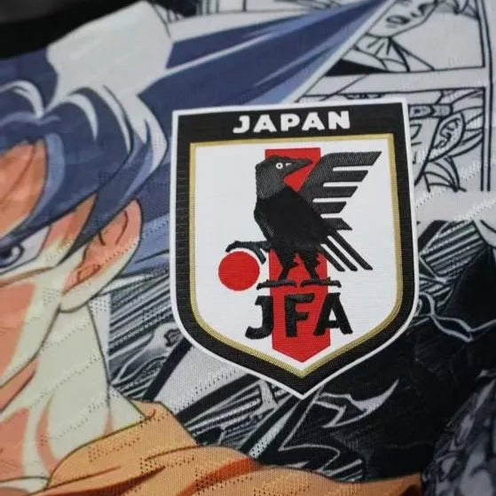 Japan Ultra Instinct jersey showing Goku transformation with black and white manga art elements