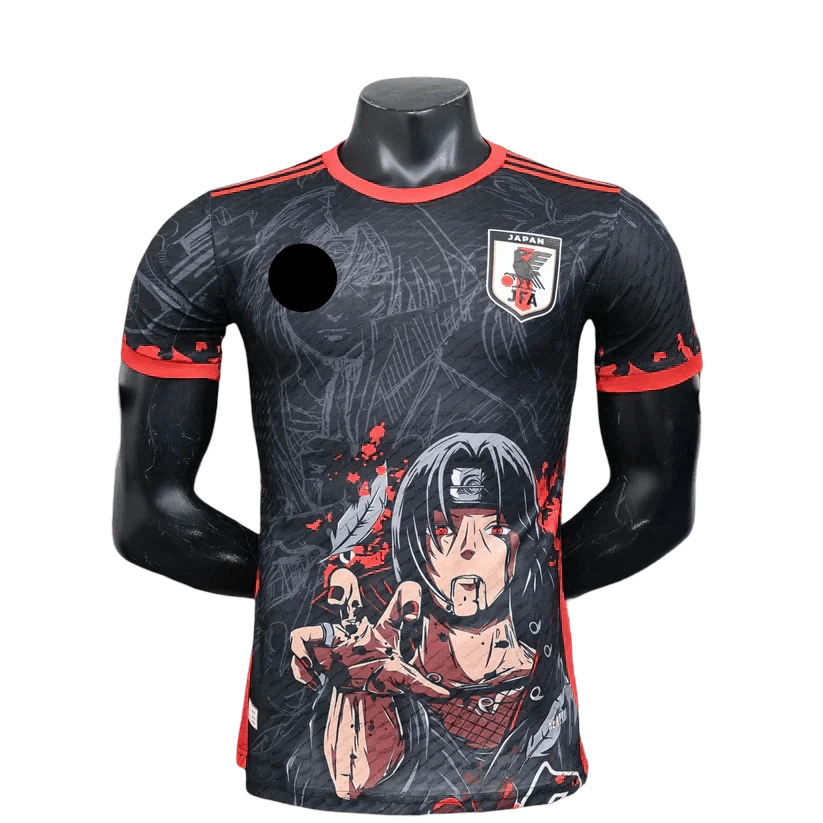Itachi Black Jersey with Akatsuki red clouds and blood effects representing criminal organization sacrifice by NipponKits
