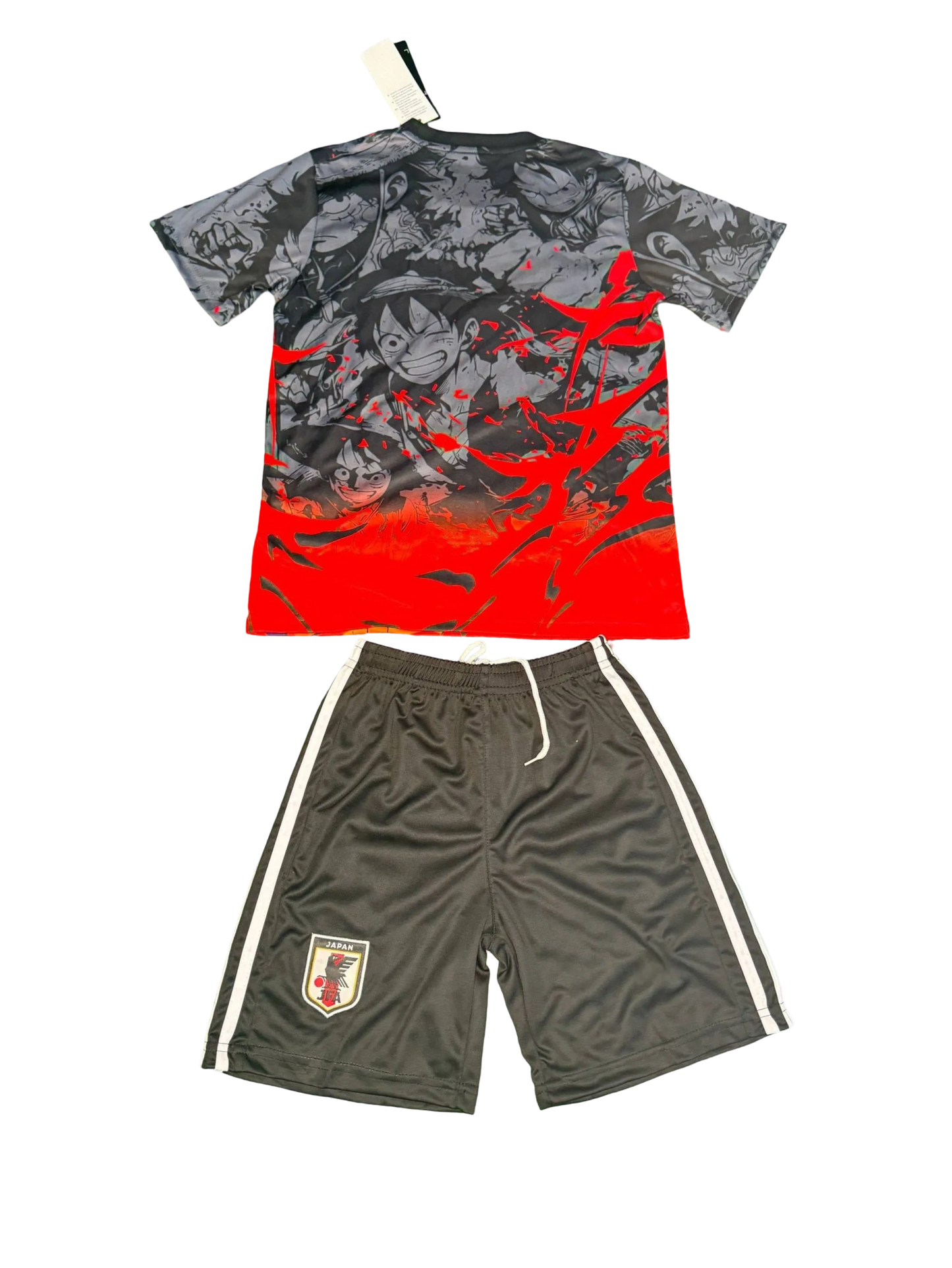 Youth football kit featuring Luffy red design and Japan badge
