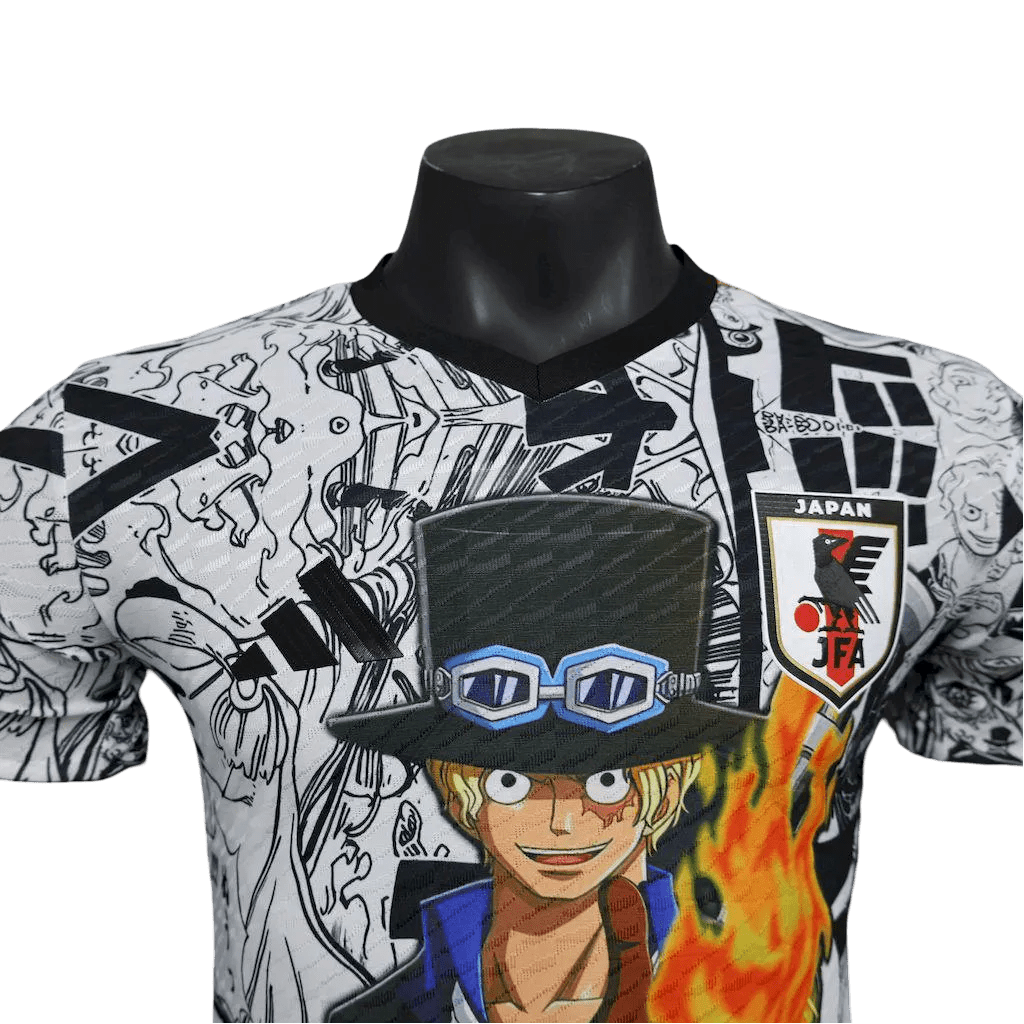 One Piece shirt featuring Ace with comprehensive manga panels and colorful series logo