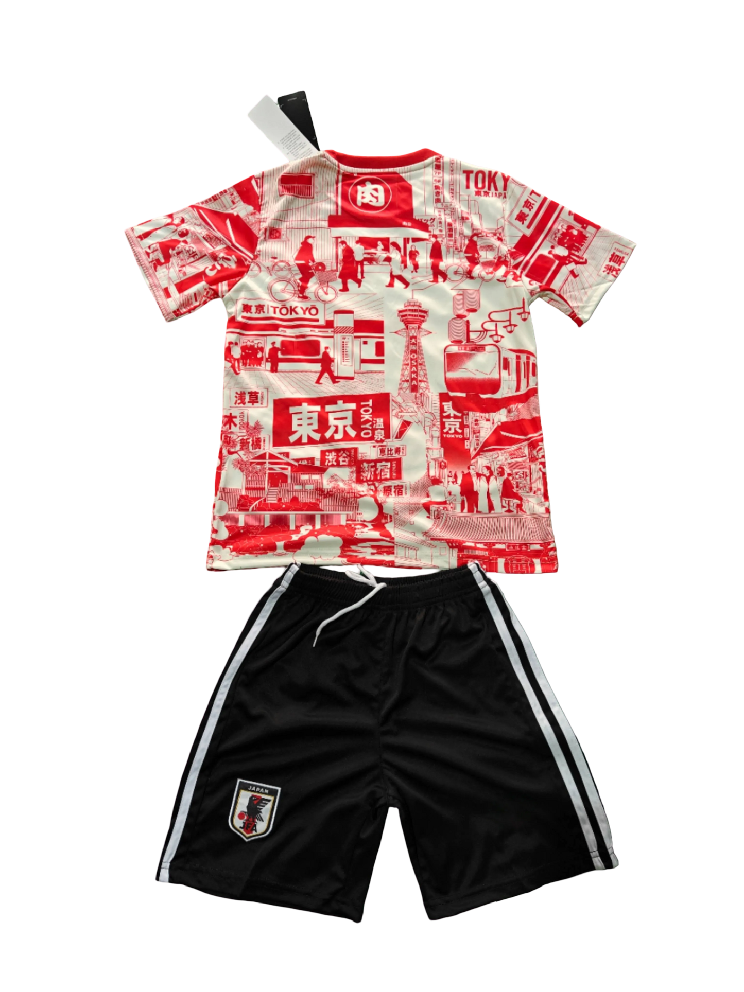 Youth soccer jersey and shorts set inspired by Tokyo streets