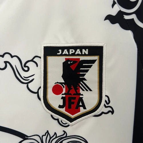 Cultural heritage jersey with Japanese dragon artwork, TSUBASA football legend inscription, and traditional samurai design elements
