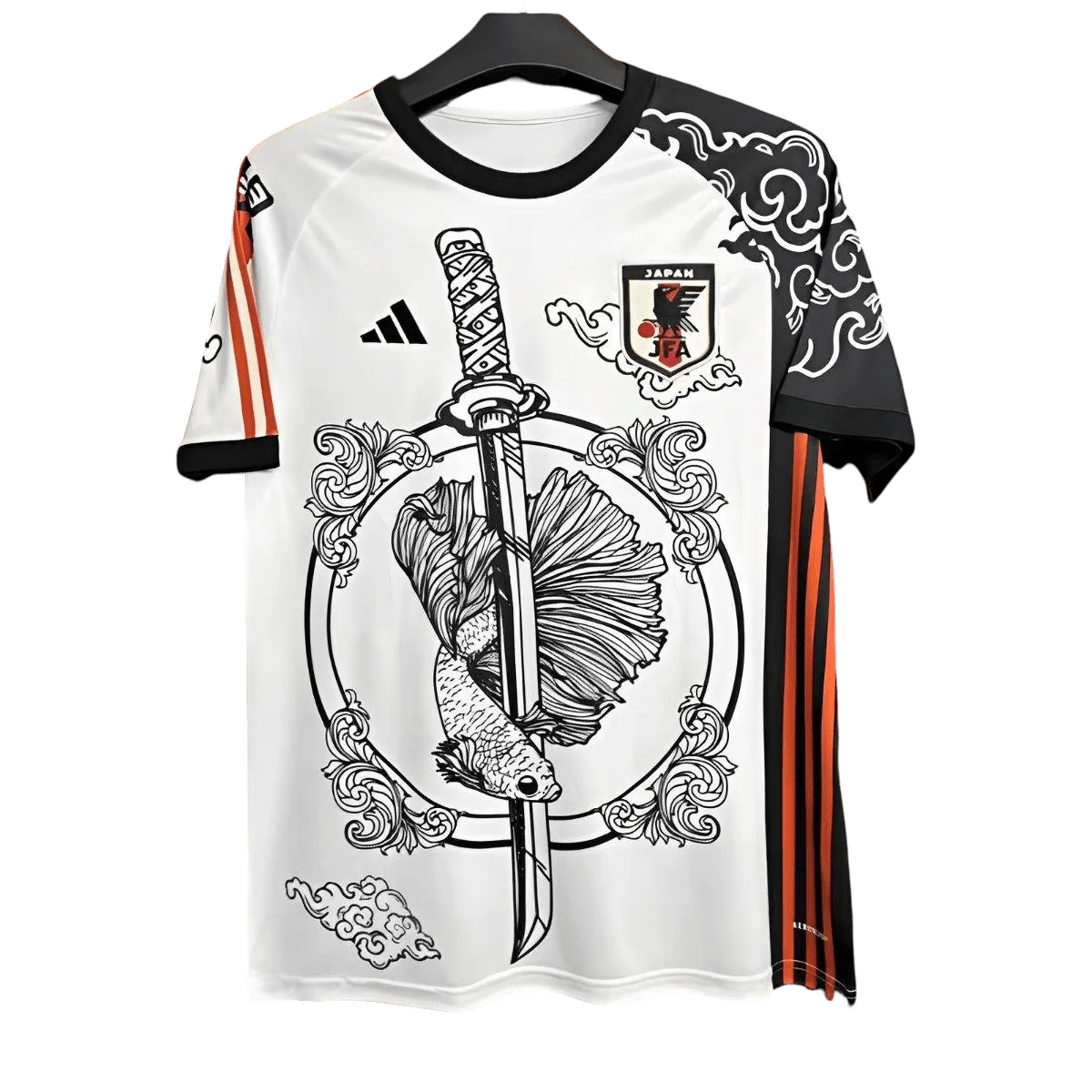 Tsubasa Katana Jersey with traditional Japanese dragon artwork and orange TSUBASA inscription representing football legend heritage by NipponKits