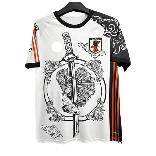 Tsubasa Katana Jersey with traditional Japanese dragon artwork and orange TSUBASA inscription representing football legend heritage by NipponKits