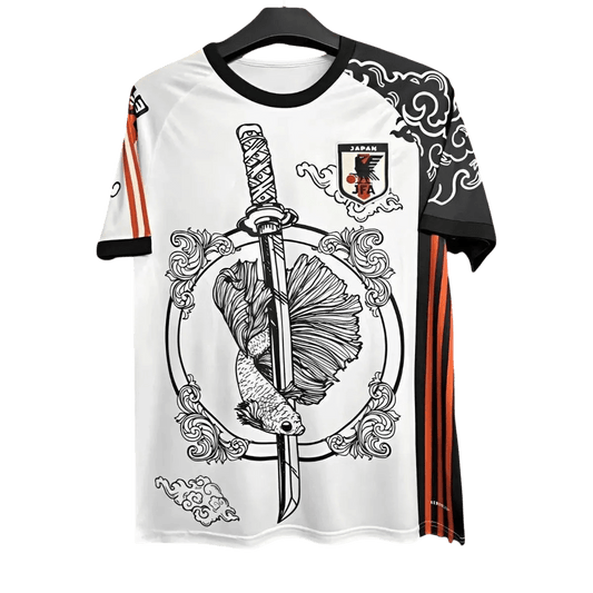 Tsubasa Katana Jersey with traditional Japanese dragon artwork and orange TSUBASA inscription representing football legend heritage by NipponKits