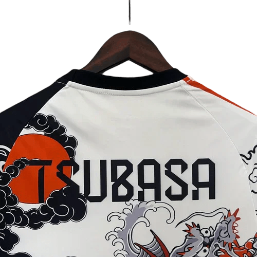 Authentic Tsubasa Katana jersey with traditional tattoo-style dragon, cultural calligraphy, and premium Japan athletic construction