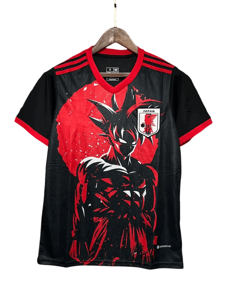 Japan Goku Black jersey with dramatic red energy effects and JFA logo by NipponKits Store