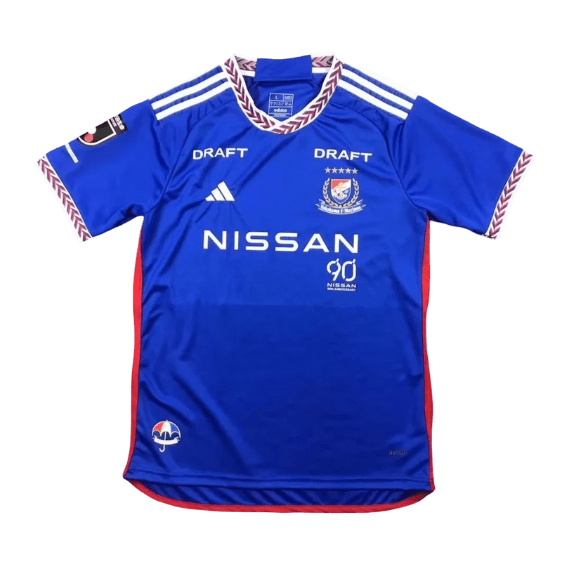Yokohama f marinos jersey 2025 home blue braided collar red accents NISSAN DRAFT