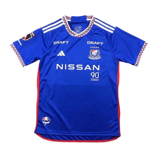 Yokohama f marinos jersey 2025 home blue braided collar red accents NISSAN DRAFT