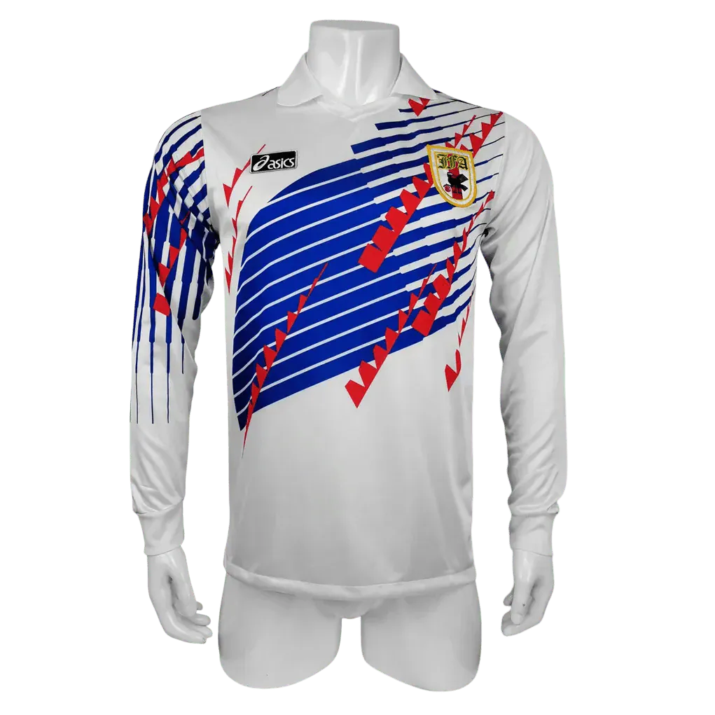 Japan 1994 away white long sleeve jersey asics retro geometric design front view
