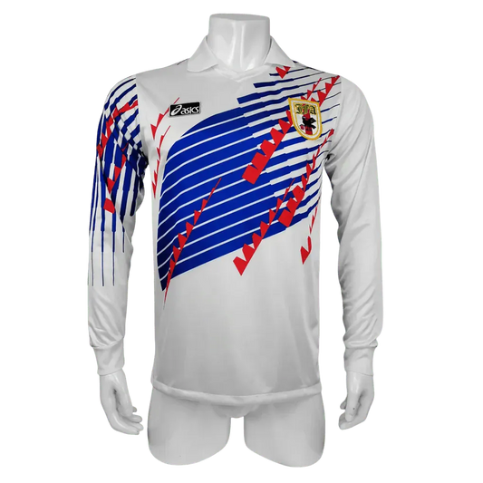 Japan 1994 away white long sleeve jersey asics retro geometric design front view
