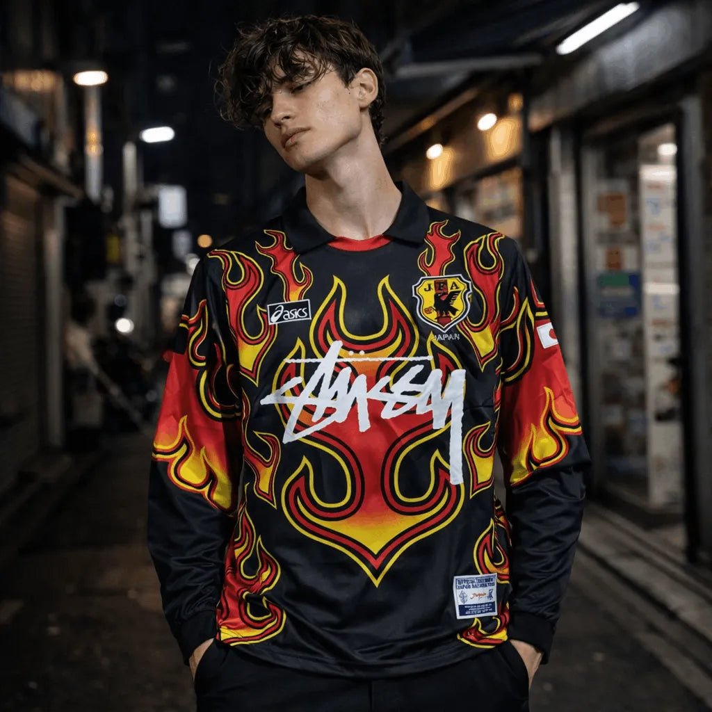 1998 Japan Goalkeeper Jersey Long Sleeve – Black Flame Stussy Edition