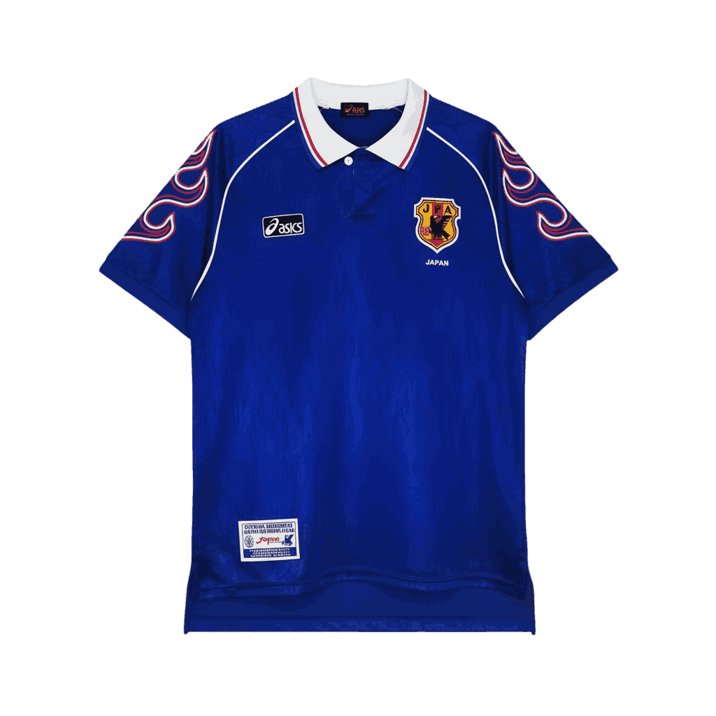 1998 Japan Home Blue Jersey Fan Edition royal blue white flame sleeves France World Cup front view