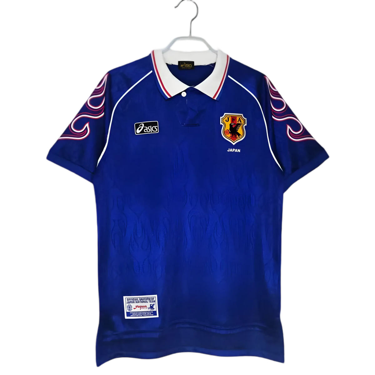 1998 Japan Home Blue Jersey Fan Edition royal blue white flame sleeves France World Cup front view
