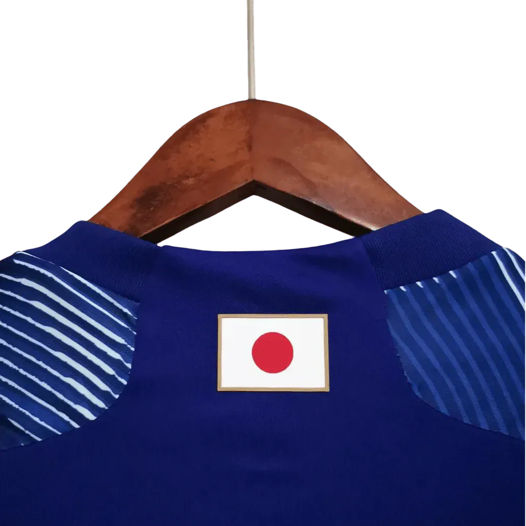 Historic japan football shirt 2022 world cup home showing geometric pattern design with premium polyester fan construction