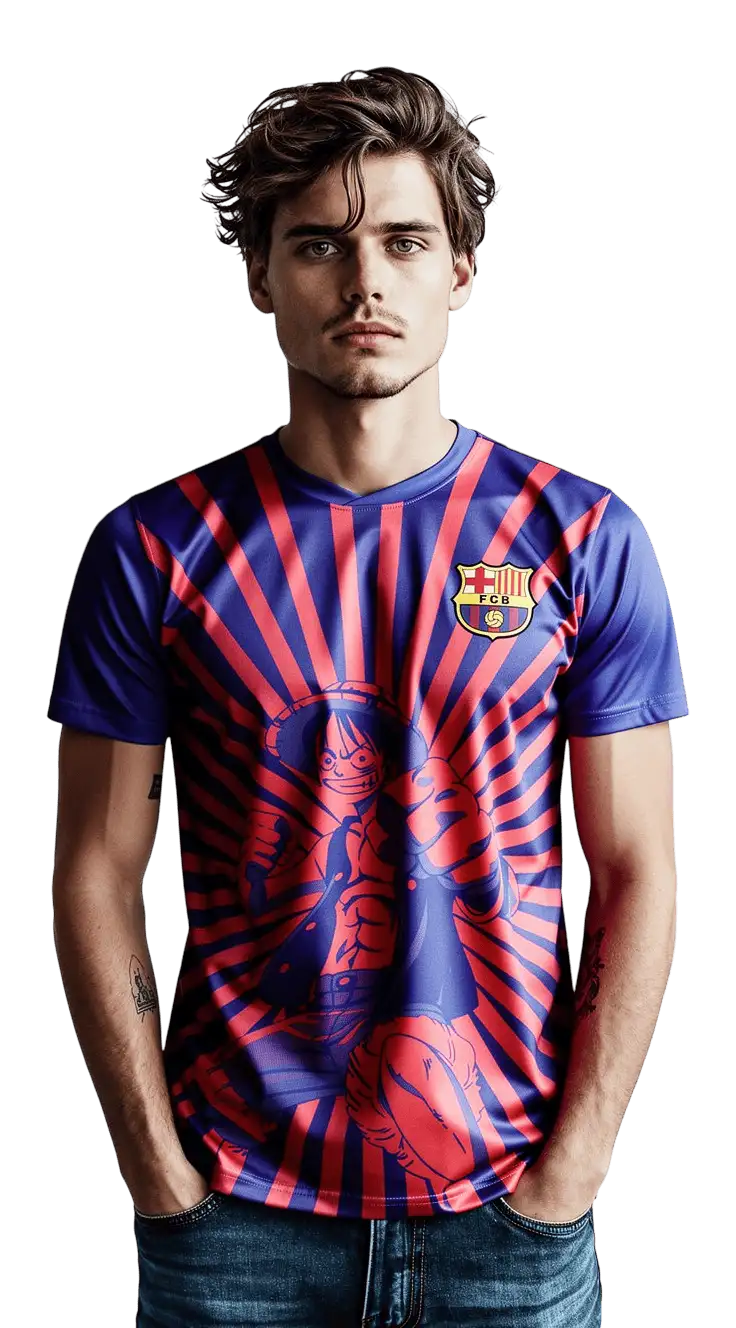 Barcelona Luffy One piece Jersey -Special edition kit worn by model of Nipponkits