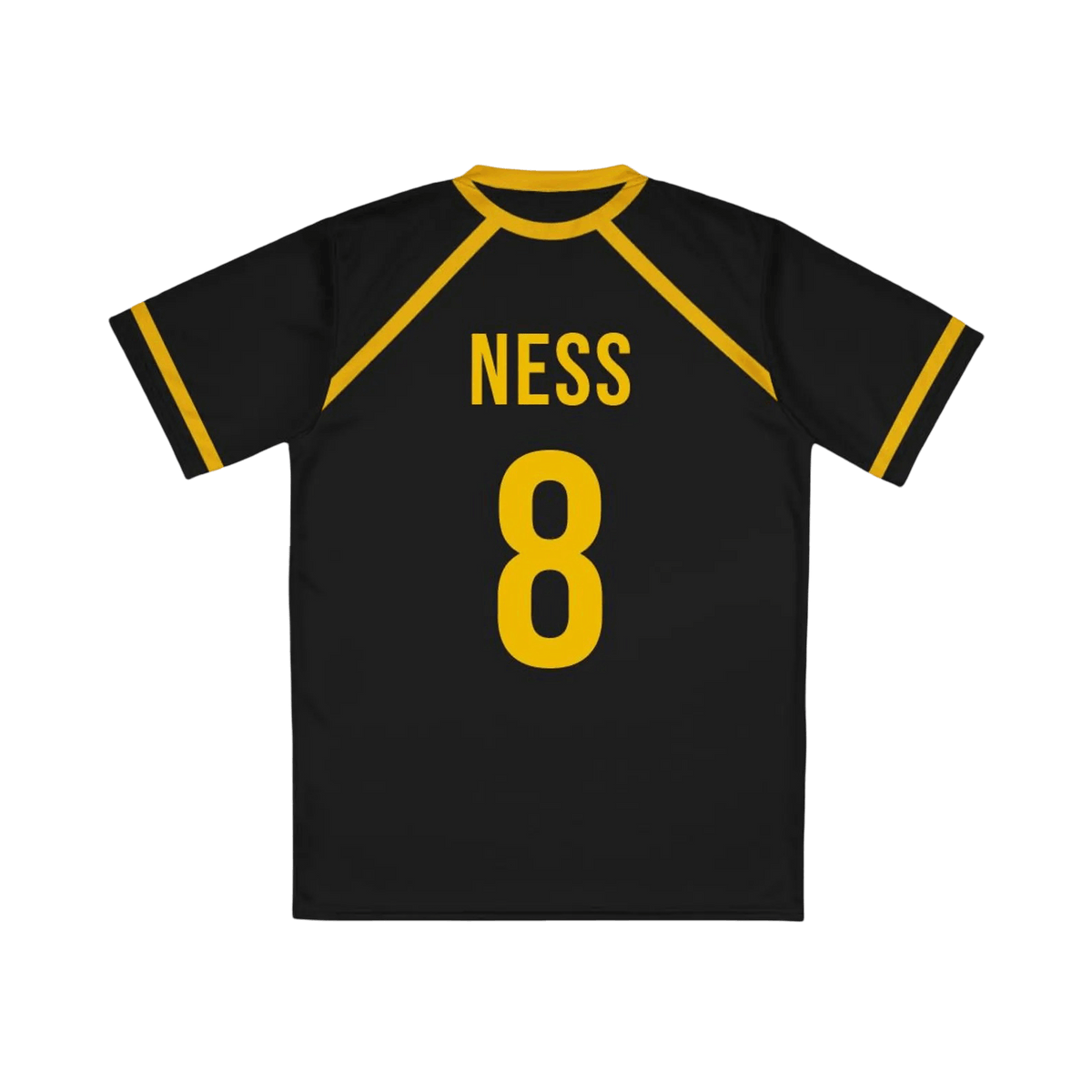 Bastard Munchen jersey Blue Lock  with yellow accents and 'NESS 8' text on a black background