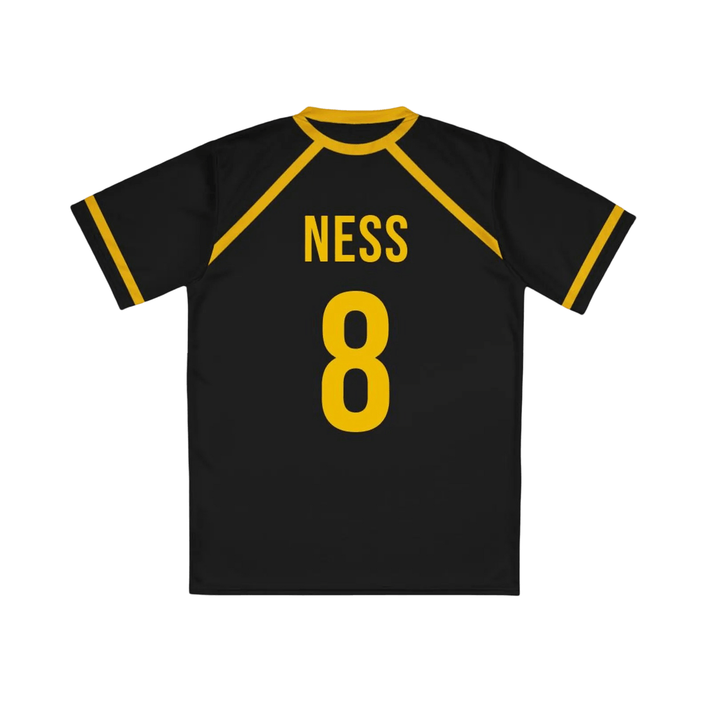 Bastard Munchen jersey Blue Lock  with yellow accents and 'NESS 8' text on a black background