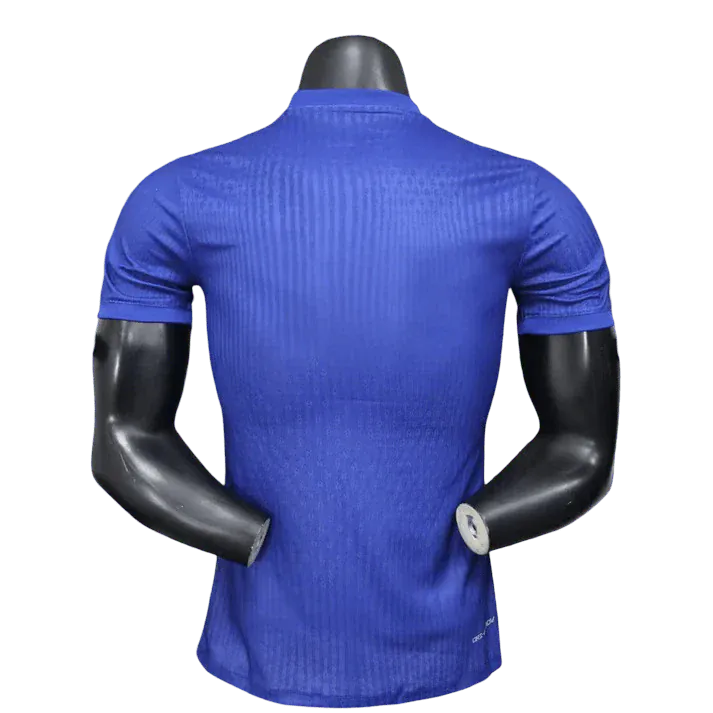 One Piece Luffy Barcelona soccer jersey featuring blue red sunburst pattern and club badge