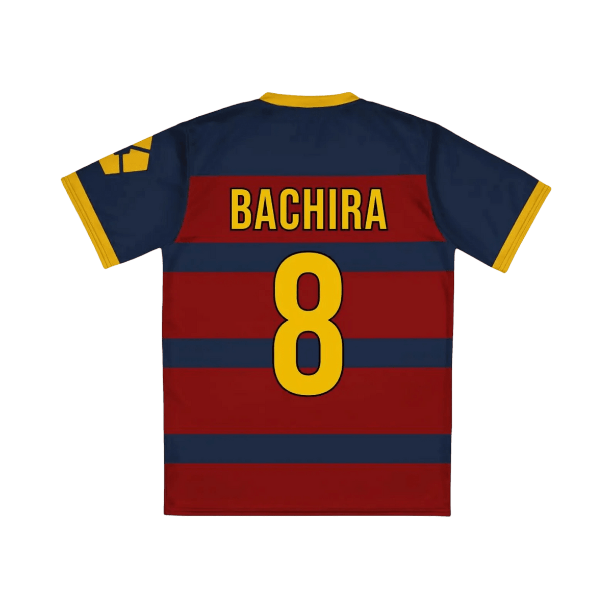 FC Barcha Jersey – Blue Lock with 'Bachira' and number '8' on a red and blue striped background
