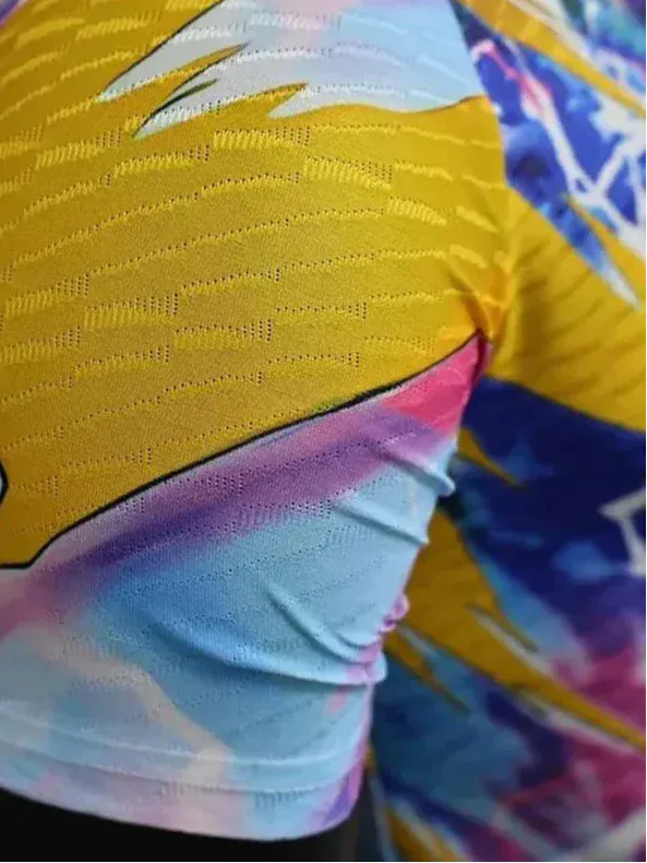 Dragon Ball Z Vegeta shirt showcasing blonde Super Saiyan form with vibrant purple and pink energy effects