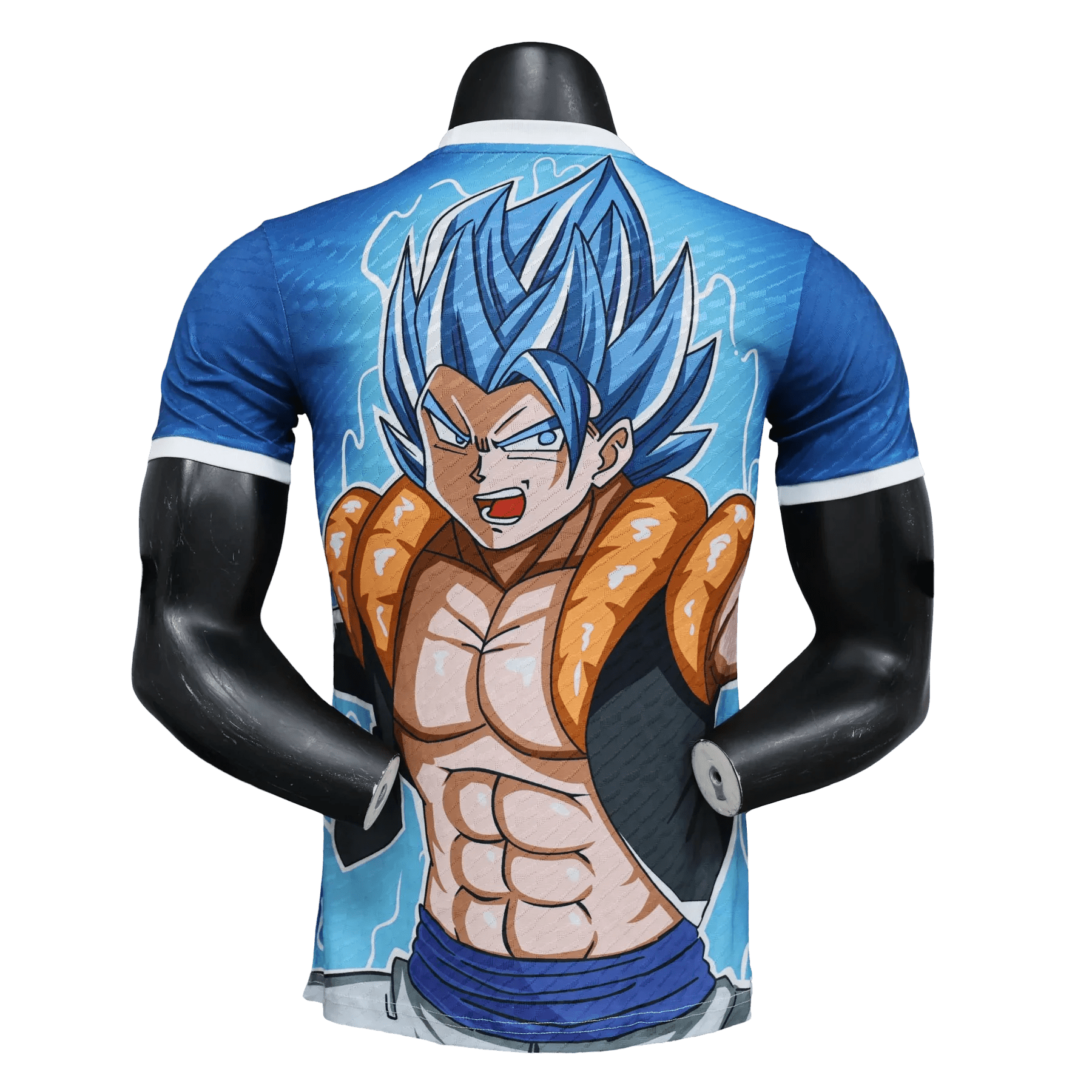 Gogeta Dragon Ball Blue Jersey with Super Saiyan Blue artwork and JFA crest
