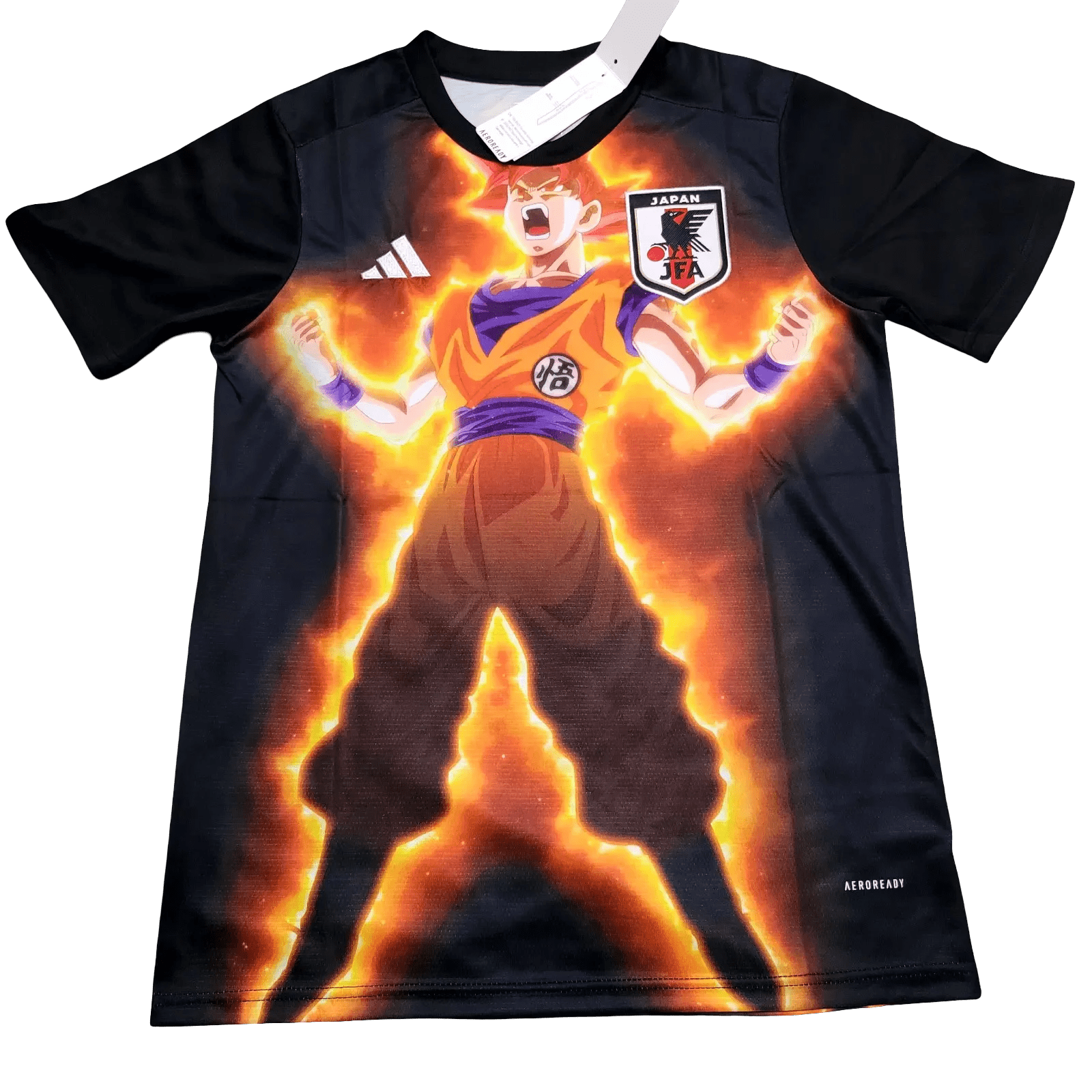 Japan Goku lightning jersey featuring orange electrical effects and storm energy across black fabric by NipponKits Store