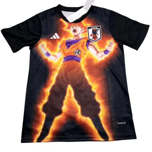 Japan Goku lightning jersey featuring orange electrical effects and storm energy across black fabric by NipponKits Store