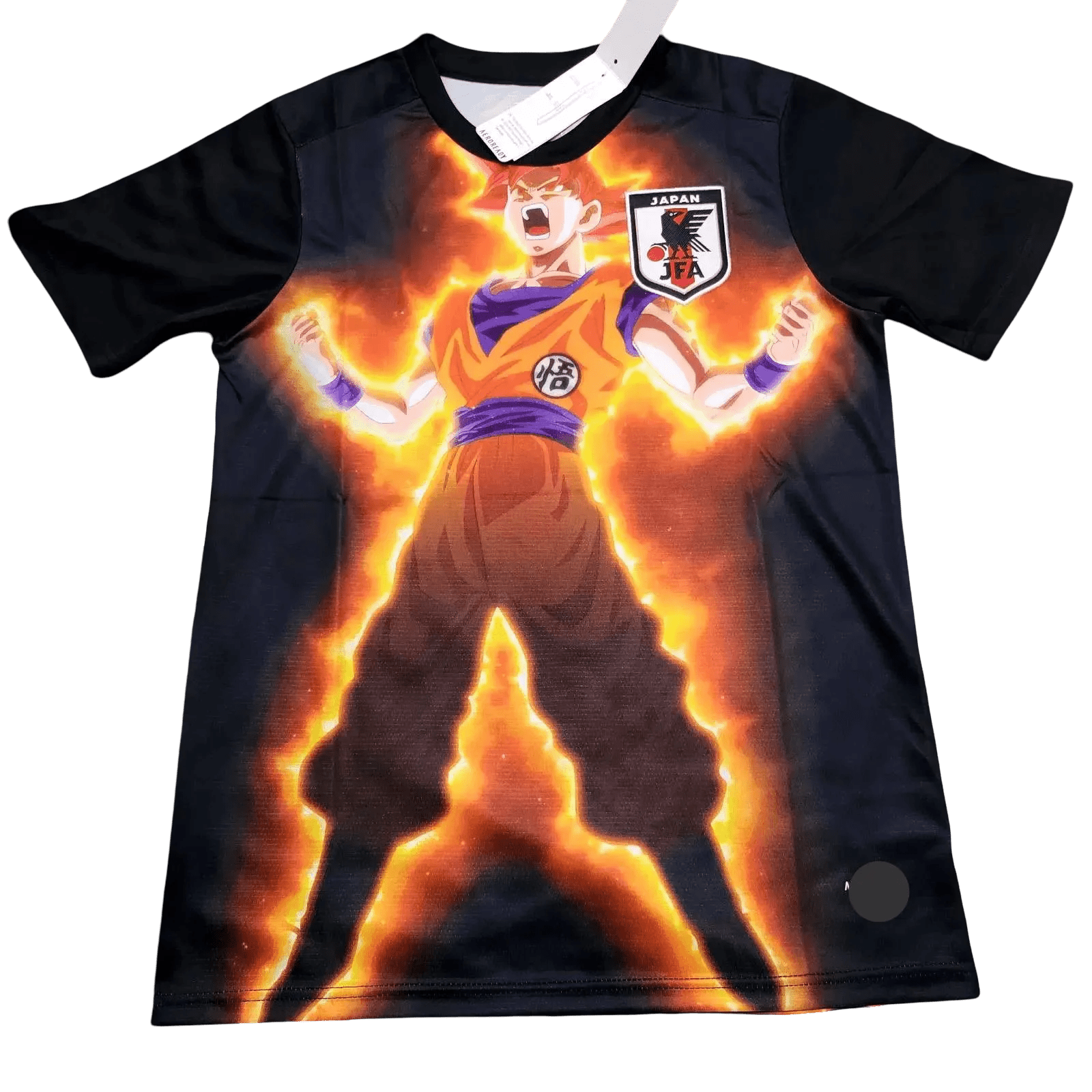 Japan Goku lightning jersey featuring orange electrical effects and storm energy across black fabric by NipponKits Store