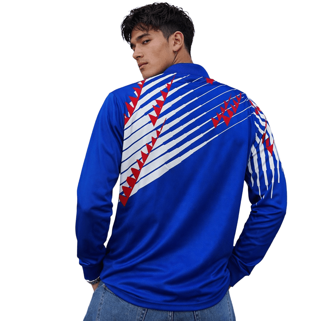 Japan 1994 Home Blue Long Sleeve Jersey - Japan outfit Retro jersey worn by model of nipponkits