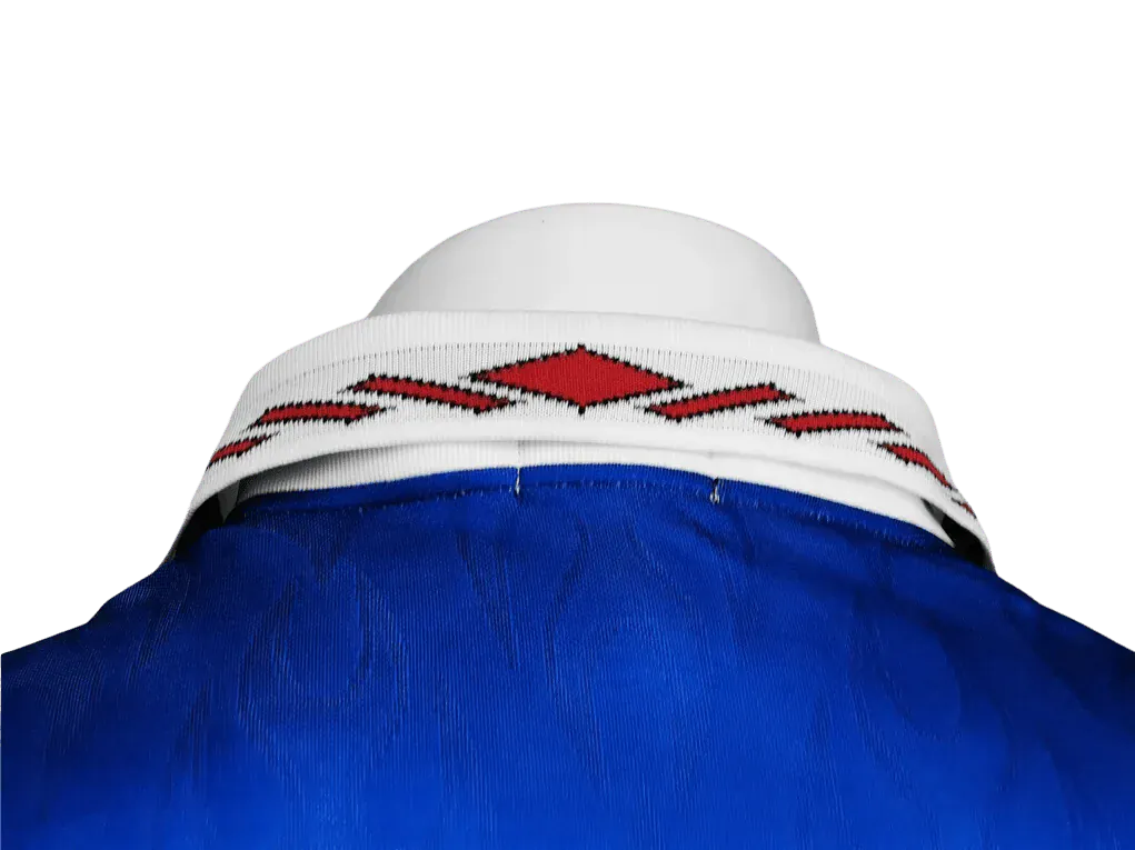 1996 Japan home kit blue long sleeve asics football jersey with iconic flame sleeves
