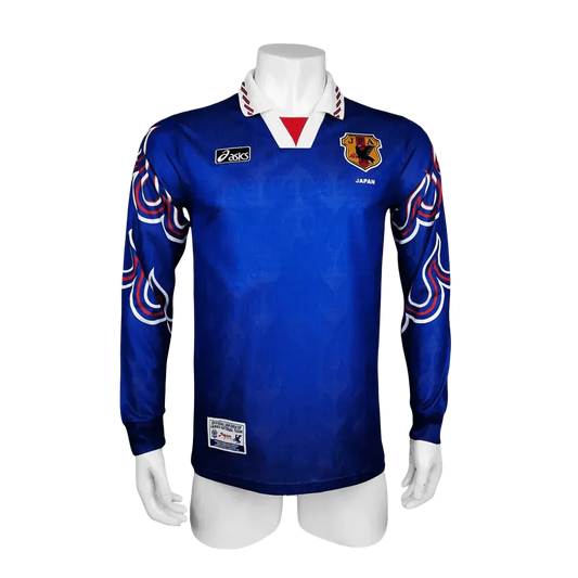 Japan 1996 home blue long sleeve jersey asics retro flame sleeve pattern front
