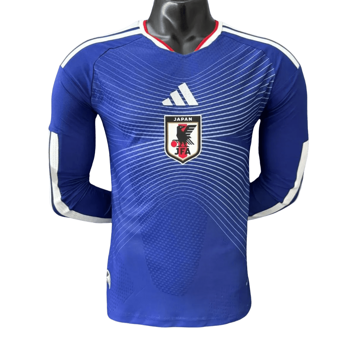 Japan 2026 world cup player jersey long sleeve - Samurai blue home edition with wave pattern design and JFA crest