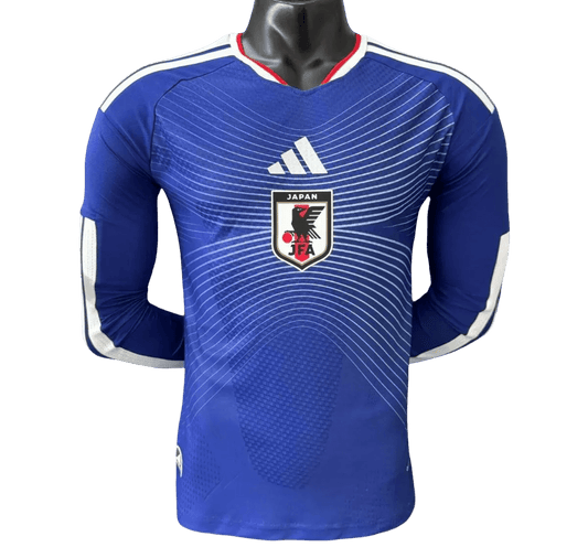 Japan 2026 world cup player jersey long sleeve - Samurai blue home edition with wave pattern design and JFA crest