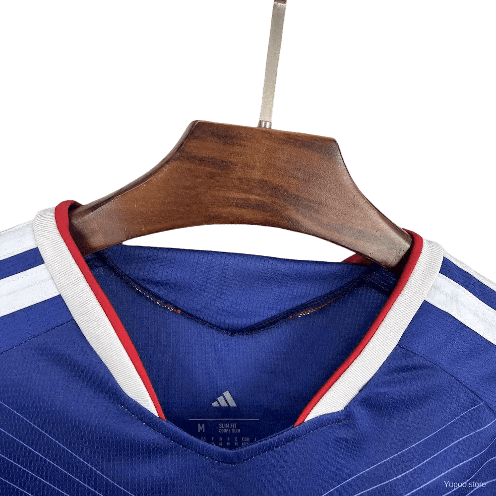 Close-up of advanced sublimation print on Japan 2026 soccer jersey fan version showing vibrant wave pattern and color quality