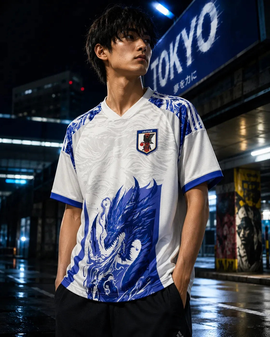 Japan Blue Dragon White Jersey